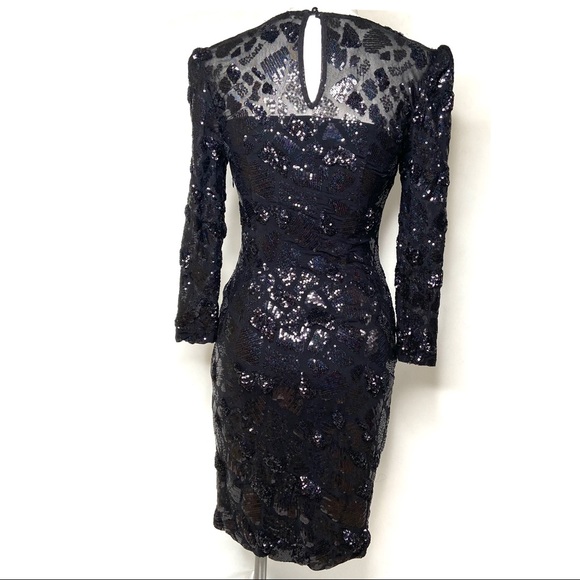 ALBERTO MAKALI Black and Iridescent Sequined Cocktail Dress - Picture 5 of 16